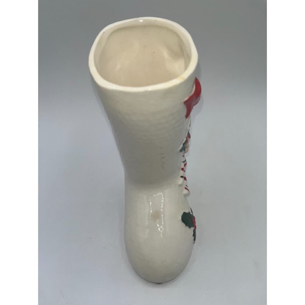 Vintage Ceramic Candy Cane Pixie Elf Christmas Boot Stocking Planter Vase Decor - Picture 5 of 16